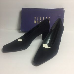 Stuart Weitzman Pump W/Piping Navy Blue Leather